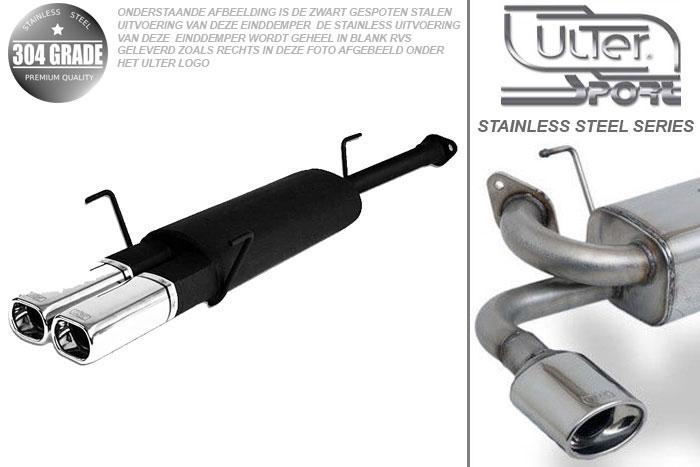 Ulter Sport, Einddemper, Geheel RVS, Dubbel Rechthoek 80x65mm, Opel, ASTRA-G, 1.4 16V 66kW, 1.6 16V 74kW, 1.8 8V 55/62kW, 1.8 16V 85/92kW, 2.0 16V 100kW, 98- 03   COMBI, Pasklaar, Past op originele middendemper/katalysator