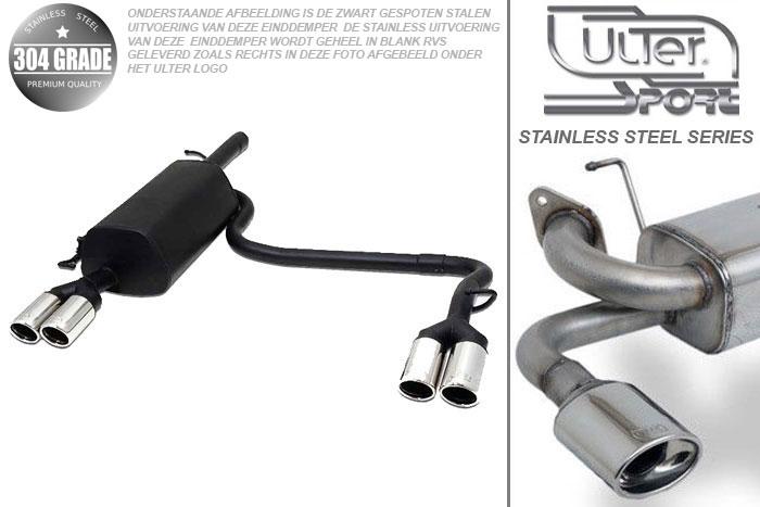 Ulter Sport, Einddemper L+R, Geheel RVS, Dubbel Rond 70mm, Skoda, SUPERB, 1.8T 110kW, 2.0 85kW, 1.9TDi 74/96kW, 2002-, Pasklaar, Past op originele middendemper/katalysator