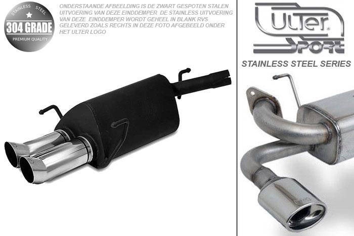 Ulter Sport, Einddemper, Geheel RVS, Dubbel Rond 80mm DTM, Opel, CORSA-C, 1.0 12V 44kW, 1.2 16V 59kW, 1.4 16V 66kW, 1.7CDTi 74kW, 01-, Pasklaar, Past op originele middendemper/katalysator