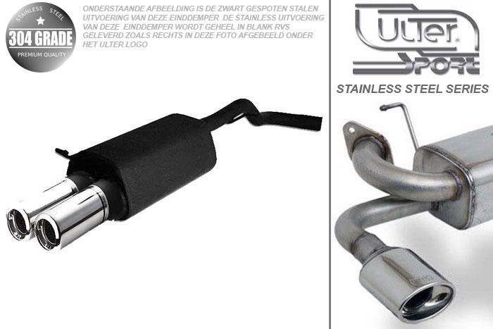Ulter Sport, Einddemper, Geheel RVS, Dubbel Rond 80mm, VW, GOLF IV, 1.8T 110kW, 1.9 SDi 50kW, 10/97-06/04, Pasklaar, Past op originele middendemper/katalysator