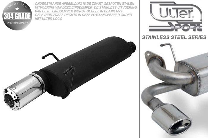 Ulter Sport, Einddemper, Geheel RVS, Enkel Rond 100mm, Peugeot, 306, 1.1i 44kW, 1.4i 55kW, 1.6i 66kW, 1.8i 74kW, 94-   HATCHBACK, Pasklaar, Past op originele middendemper/katalysator