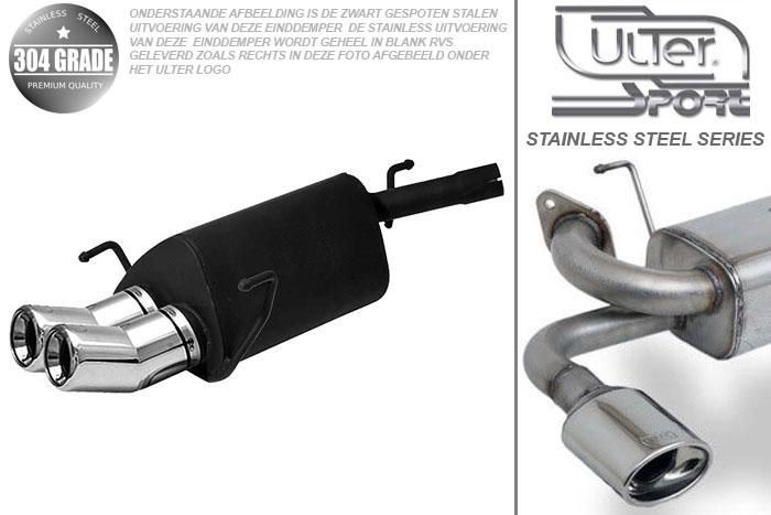Ulter Sport, Einddemper, Geheel RVS, Dubbel Rond 80mm DTM, Opel, CORSA-C, 1.0 12V 44kW, 1.2 16V 59kW, 1.4 16V 66kW, 1.7CDTi 74kW, 01-, Pasklaar, Past op originele middendemper/katalysator