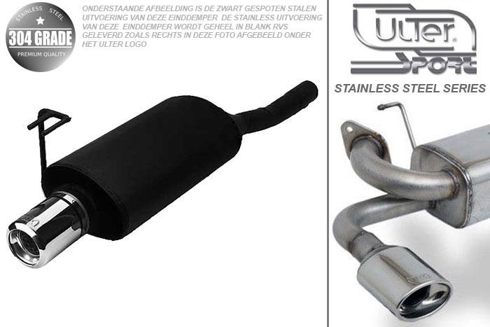 Ulter Sport, Einddemper, Geheel RVS, Enkel Rond 80mm, Fiat, BRAVA, 1.4 12V 55/59kW, 1.6 16V 66/76kW, 97-01, Pasklaar, Past op originele middendemper/katalysator