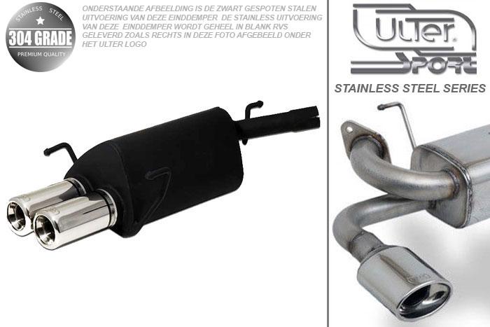 Ulter Sport, Einddemper, Geheel RVS, Dubbel Rond 80mm, Opel, CORSA-C, 1.0 12V 44kW, 1.2 16V 59kW, 1.4 16V 66kW, 1.7CDTi 74kW, 01-, Pasklaar, Past op originele middendemper/katalysator