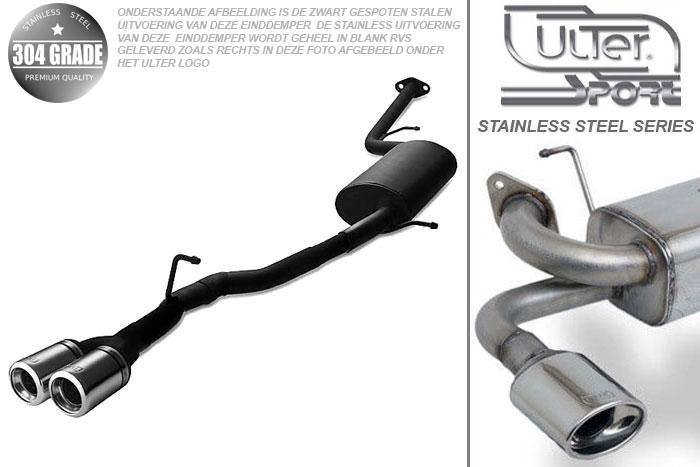 Ulter Sport, Einddemper, Geheel RVS, Dubbel Rond 80mm, Toyota, IQ, 1.0 50kW, 1.3 74kW, 1.4d 66kW, Pasklaar, Past op originele middendemper/katalysator