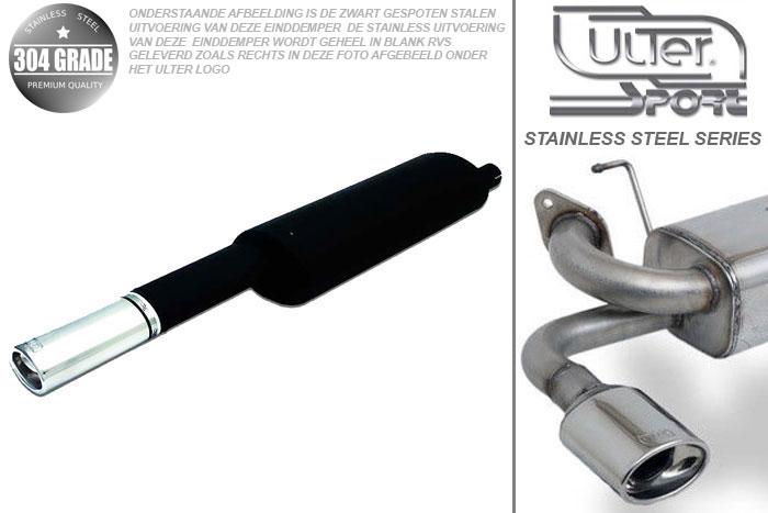 Ulter Sport, Einddemper, Geheel RVS, Enkel Ovaal 95x65mm, Opel, ASTRA-F, 1.4 44/55/60kW, 1.6i 52/55/74kW, 1.6i 16V 74kW, 1.8 66kW, 1.8i 16V 85/92kW, 2.0 85kW, 91-03/96  Sedan, Pasklaar, Past op originele middendemper/katalysator
