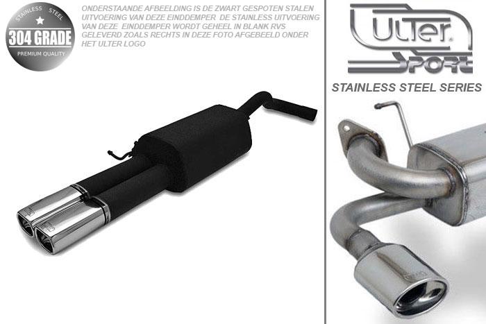 Ulter Sport, Einddemper, Geheel RVS, Dubbel Rechthoek 80x65mm, Skoda, OCTAVIA, 1.4 44/55kW, 1.6 55/74kW, 1.8 92kW, 2.0 85kW,, 10/96-05, HATCHBACK. COMBI, Pasklaar, Past op originele middendemper/katalysator