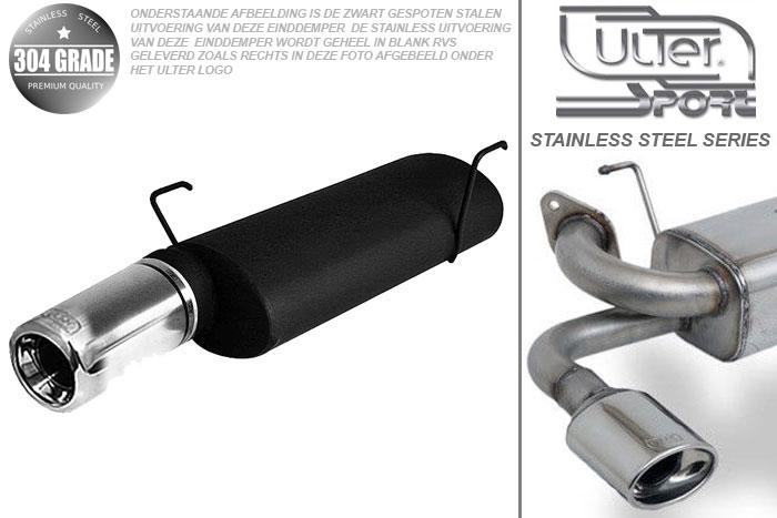 Ulter Sport, Einddemper, Geheel RVS, Enkel Rond 80mm, Peugeot, 206, 1.1., 1.4, 1.6, 03-, HATCHBACK, Pasklaar, Past op originele middendemper/katalysator