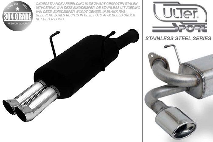 Ulter Sport, Einddemper, Geheel RVS, Dubbel Rond 80mm DTM, Citroen, SAXO, 1.0 37kW, 1.1 44kW, 1.4 55kW, 1.5D 40kW, 96-02/00, Pasklaar, Past op originele middendemper/katalysator