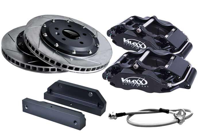 20 AU330 02X-Black, V-Maxx Big brake kit 330mm, Audi S/RS S3 Alle /All Models Bouwj. 8/96 - 02 8L, Black painted aluminium 4-pots caliper, Wheelsize: 17 inch or more, Incl. 2 metaalomvlochten remleidingen