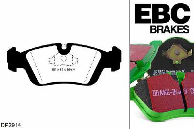 DP2914, BMW 3 Series (E36), 318 i (1.9) Compact 1998-2001, EBC Greenstuff remblokken set vooras, Voor modellen met ATE remklauwen aan de vooras, Voor modellen met een remschijf diameter 286mm
