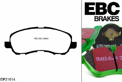 DP21614, Chrysler Sebring, 2.4 2007-2010, EBC Greenstuff remblokken set vooras, Voor modellen met Akebono remklauwen aan de vooras, Voor modellen met een remschijf diameter 294mm