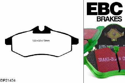 DP21434, Citroen C2, 1.4 90 PK 2006-2009, EBC Greenstuff remblokken set vooras, Voor modellen met TRW remklauwen aan de vooras, Voor modellen met een remschijf diameter 266mm