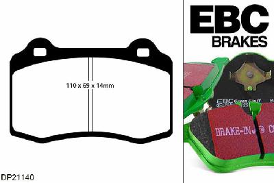 DP21140, Citroen DS3, 1.6 Turbo 207 PK 2010-2015, EBC Greenstuff remblokken set vooras, Voor modellen met Brembo remklauwen aan de vooras, Voor modellen met een remschijf diameter 323mm