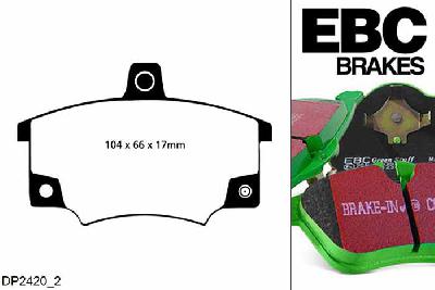 DP2420/2, Fiat Barchetta, 1.8 1995-, EBC Greenstuff remblokken set vooras, Voor modellen met Girling/TRW remklauwen aan de vooras, Voor modellen met een remschijf diameter 257mm