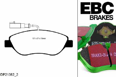 DP21382/2, Fiat Bravo, 1.9 TD 150 PK 2010-, EBC Greenstuff remblokken set vooras, Voor modellen met Bosch remklauwen aan de vooras, Voor modellen met een remschijf diameter 281mm