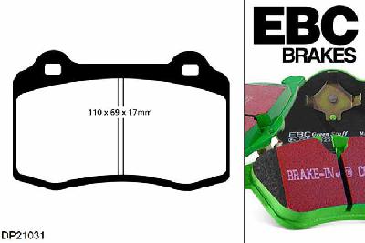 DP21031, Fiat Coupe, 2.0 20v Turbo 220 PK 1996-2000, EBC Greenstuff remblokken set vooras, Voor modellen met Brembo remklauwen aan de vooras, Voor modellen met een remschijf diameter 305mm