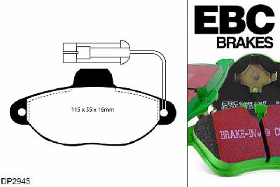 DP2945, Fiat Panda, 1.1 (ABS) 2004-2010, EBC Greenstuff remblokken set vooras, Voor modellen met Bendix remklauwen aan de vooras, Voor modellen met een remschijf diameter 240mm