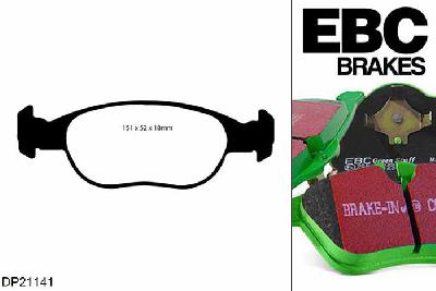 DP21141, Fiat Punto, 1.9 D 1999-2003, EBC Greenstuff remblokken set vooras, Voor modellen met ATE remklauwen aan de vooras, Voor modellen met een remschijf diameter 257mm