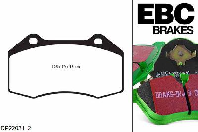 DP22021/2, Fiat Punto Evo, 1.4 Turbo Abarth 2010-2012, EBC Greenstuff remblokken set vooras, Voor modellen met Brembo remklauwen aan de vooras, Voor modellen met een remschijf diameter 305mm