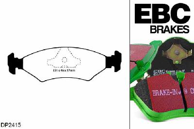 DP2415, Ford Fiesta Mk2, 1.6 XR2 1983-1989, EBC Greenstuff remblokken set vooras, Voor modellen met ATE remklauwen aan de vooras, Voor modellen met een remschijf diameter 240mm