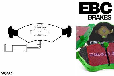 DP2389, Ford Fiesta Mk3, 1.6 XR2i 1989-1992, EBC Greenstuff remblokken set vooras, Voor modellen met ATE remklauwen aan de vooras, Voor modellen met een remschijf diameter 240mm
