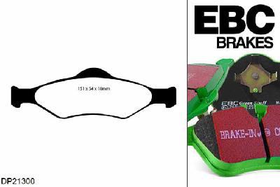 DP21300, Ford Fiesta Mk5, 1.3 2000-2002, EBC Greenstuff remblokken set vooras, Voor modellen met ATE remklauwen aan de vooras, Voor modellen met een remschijf diameter 240mm