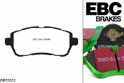 DP22002, Ford Fiesta Mk7, 1.6 TD 75 PK 2008-2015, EBC Greenstuff remblokken set vooras, Voor modellen met TRW remklauwen aan de vooras, Voor modellen met een remschijf diameter 258mm
