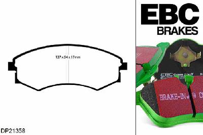 DP21358, Hyundai Coupe, 1.6 1997-1999, EBC Greenstuff remblokken set vooras, Voor modellen met een remschijf diameter 257mm