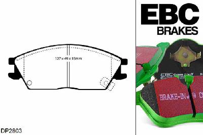 DP2803, Hyundai Getz, 1.6 2004-2007, EBC Greenstuff remblokken set vooras, Voor modellen met Akebono remklauwen aan de vooras, Voor modellen met een remschijf diameter 241mm