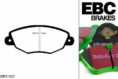 DP21322, Jaguar X Type, 2.0 TD 2004-2009, EBC Greenstuff remblokken set vooras, Voor modellen met Bosch remklauwen aan de vooras, Voor modellen met een remschijf diameter 300mm
