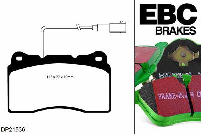 DP21536, Lancia Delta, 1.8 Turbo 2008-2010, EBC Greenstuff remblokken set vooras, Voor modellen met Brembo remklauwen aan de vooras, Voor modellen met een remschijf diameter 330mm