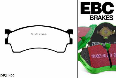 DP21409, Mazda 323, 1.6 2001-2004, EBC Greenstuff remblokken set vooras, Voor modellen met Sumitomo remklauwen aan de vooras, Voor modellen met een remschijf diameter 257mm