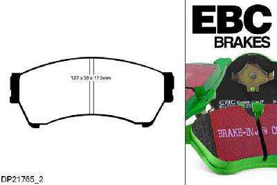 DP21765/2, Mazda 6, 2.2 TD (GH) 125 PK 2009-2013, EBC Greenstuff remblokken set vooras, Voor modellen met een remschijf diameter 299mm
