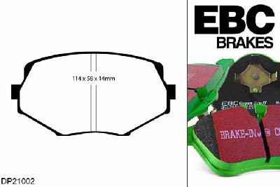 DP21002, Mazda MX5 Mk2 (NB), 1.8 1998-2005, EBC Greenstuff remblokken set vooras, Voor modellen met Sumitomo remklauwen aan de vooras, Voor modellen met een remschijf diameter 254mm