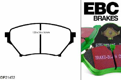DP21452, Mazda MX5 Mk2 (NB), 1.8 (Sport) 2001-2005, EBC Greenstuff remblokken set vooras, Voor modellen met Sumitomo remklauwen aan de vooras, Voor modellen met een remschijf diameter 269mm