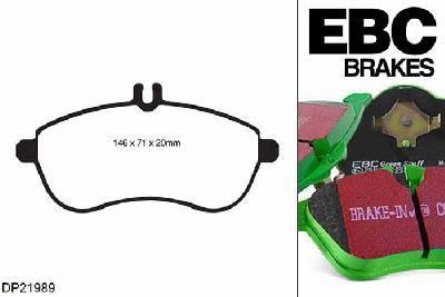 DP21989, Mercedes C-Class Estate (S204), C200 Sport Package 2010-2014, EBC Greenstuff remblokken set vooras, Voor modellen met TRW remklauwen aan de vooras, Voor modellen met een remschijf diameter 295mm