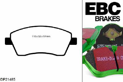 DP21485, Mercedes Citan Traveliner, 112 (1.2 Turbo) 2012-, EBC Greenstuff remblokken set vooras, Voor modellen met TRW remklauwen aan de vooras, Voor modellen met een remschijf diameter 258mm