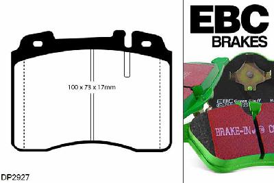 DP2927, Mercedes CLK (C208), CLK430 (4.3) 1998-2002, EBC Greenstuff remblokken set vooras, Voor modellen met ATE remklauwen aan de vooras, Voor modellen met een remschijf diameter 316mm
