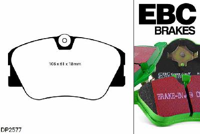 DP2577, Mercedes E-Class (W124), E200 Saloon 1993-1995, EBC Greenstuff remblokken set vooras, Voor modellen met Girling/TRW remklauwen aan de vooras, Voor modellen met een remschijf diameter 284mm