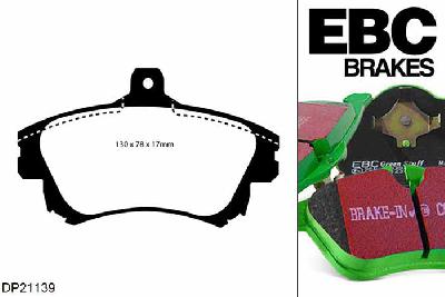 DP21139, Mitsubishi Colt, 1.5 Turbo 2004-2012, EBC Greenstuff remblokken set vooras, Voor modellen met Girling/TRW remklauwen aan de vooras, Voor modellen met een remschijf diameter 280mm