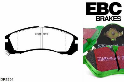 DP2954, Mitsubishi Eclipse, 2.0 4WD 1991-1995, EBC Greenstuff remblokken set vooras, Voor modellen met Akebono remklauwen aan de vooras, Voor modellen met een remschijf diameter 276mm
