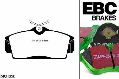 DP21238, Nissan Almera, 1.5 (ABS) 2000-2006, EBC Greenstuff remblokken set vooras, Voor modellen met Girling/TRW remklauwen aan de vooras, Voor modellen met een remschijf diameter 280mm