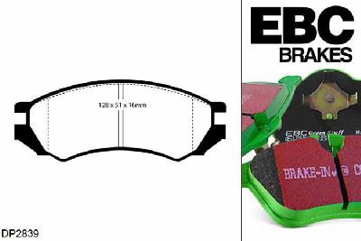 DP2839, Nissan Almera, 2.0 1996-2000, EBC Greenstuff remblokken set vooras, Voor modellen met Akebono remklauwen aan de vooras, Voor modellen met een remschijf diameter 256mm
