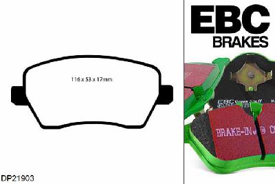 DP21903, Opel Agila, 1.0 2008-2015, EBC Greenstuff remblokken set vooras, Voor modellen met TRW remklauwen aan de vooras, Voor modellen met een remschijf diameter 252mm