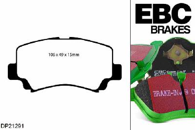 DP21291, Opel Agila, 1.2 (200mm Drums) 2000-2001, EBC Greenstuff remblokken set vooras, Voor modellen met een remschijf diameter 247mm