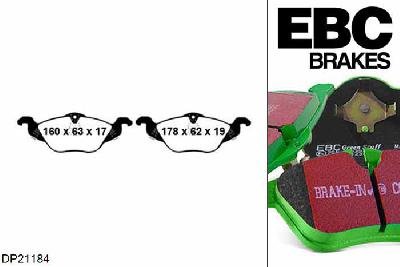 DP21184, Opel Astra (G), 1.8 2001-2004, EBC Greenstuff remblokken set vooras, Voor modellen met ATE remklauwen aan de vooras, Voor modellen met een remschijf diameter 256mm