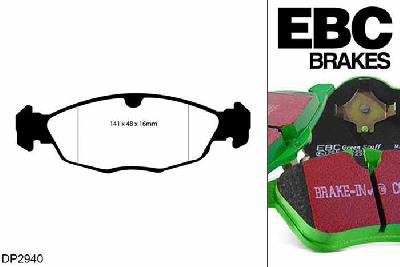 DP2940, Opel Corsa, 1.5 TD 1991-1992, EBC Greenstuff remblokken set vooras, Voor modellen met ATE remklauwen aan de vooras, Voor modellen met een remschijf diameter 236mm