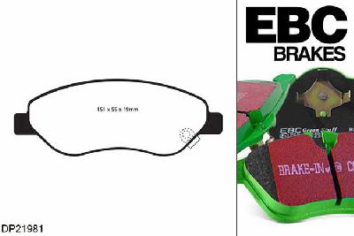 DP21981, Opel Corsa, 1.7 TD 130 PK 2010-2014, EBC Greenstuff remblokken set vooras, Voor modellen met Bosch remklauwen aan de vooras, Voor modellen met een remschijf diameter 278mm