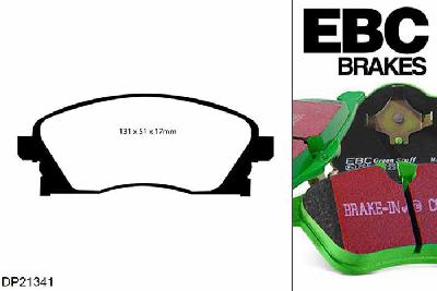 DP21341, Opel Corsa, 1.8 2000-2001, EBC Greenstuff remblokken set vooras, Voor modellen met TRW remklauwen aan de vooras, Voor modellen met een remschijf diameter 260mm